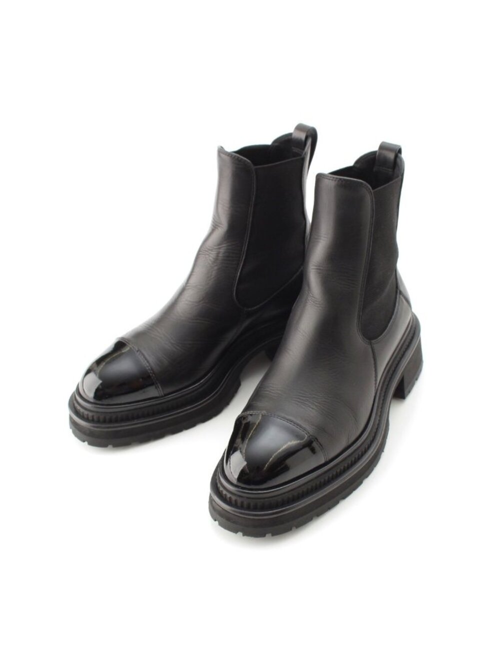 Chanel Leather CC Logo Side Gore Short Boots Shoes Black 36c